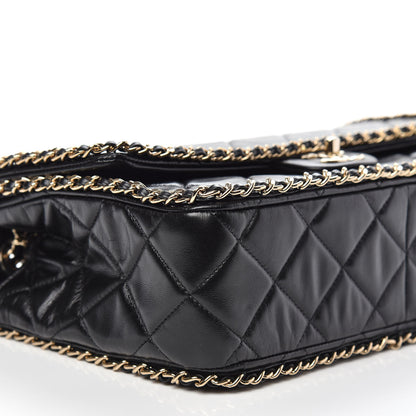 Chanel Crumpled Calfskin Quilted Large Chain All Over Flap Bag Black 10 of 11