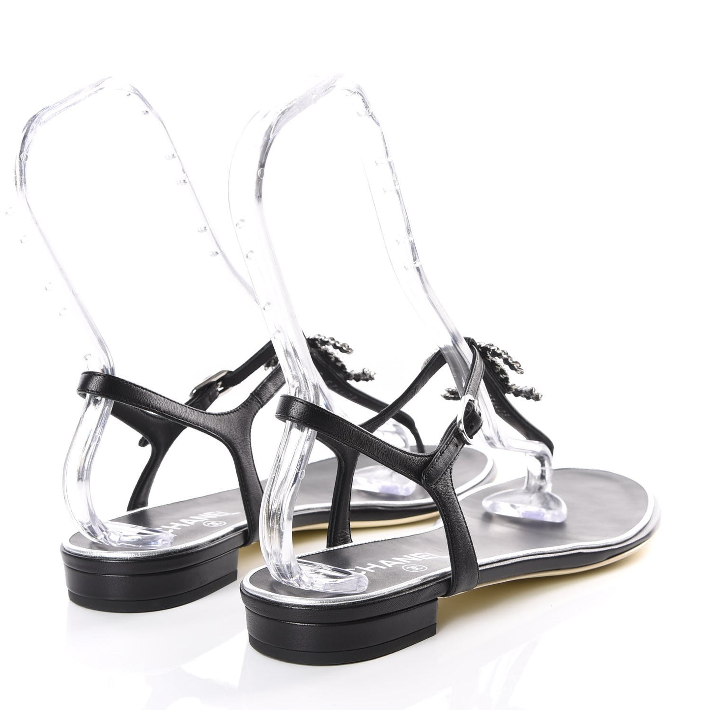 Lambskin CC Chain Thong Sandals 41 Black