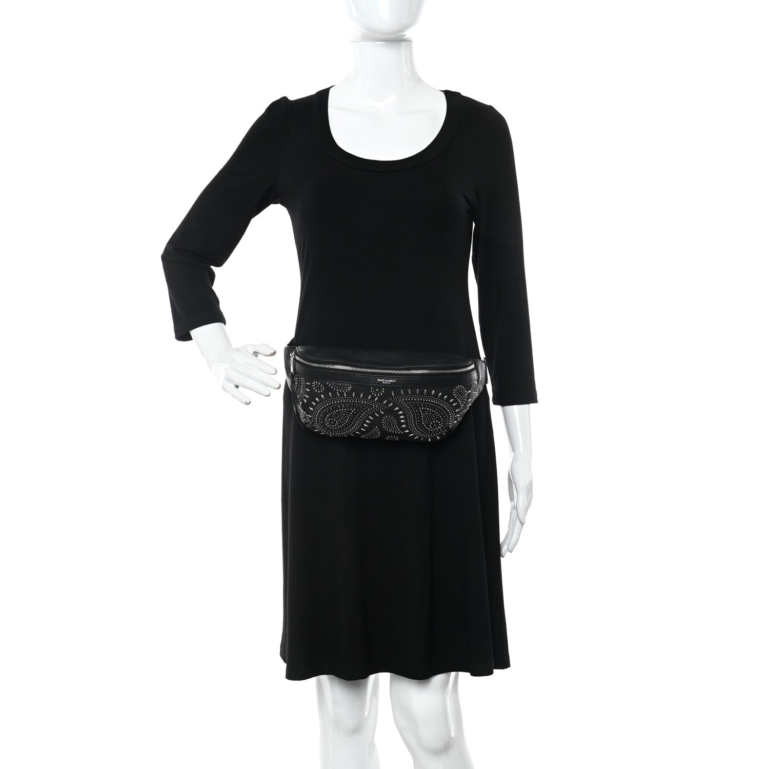 Saint Laurent Calfskin Studded Marsupio Belt Bag Black 2 of 11