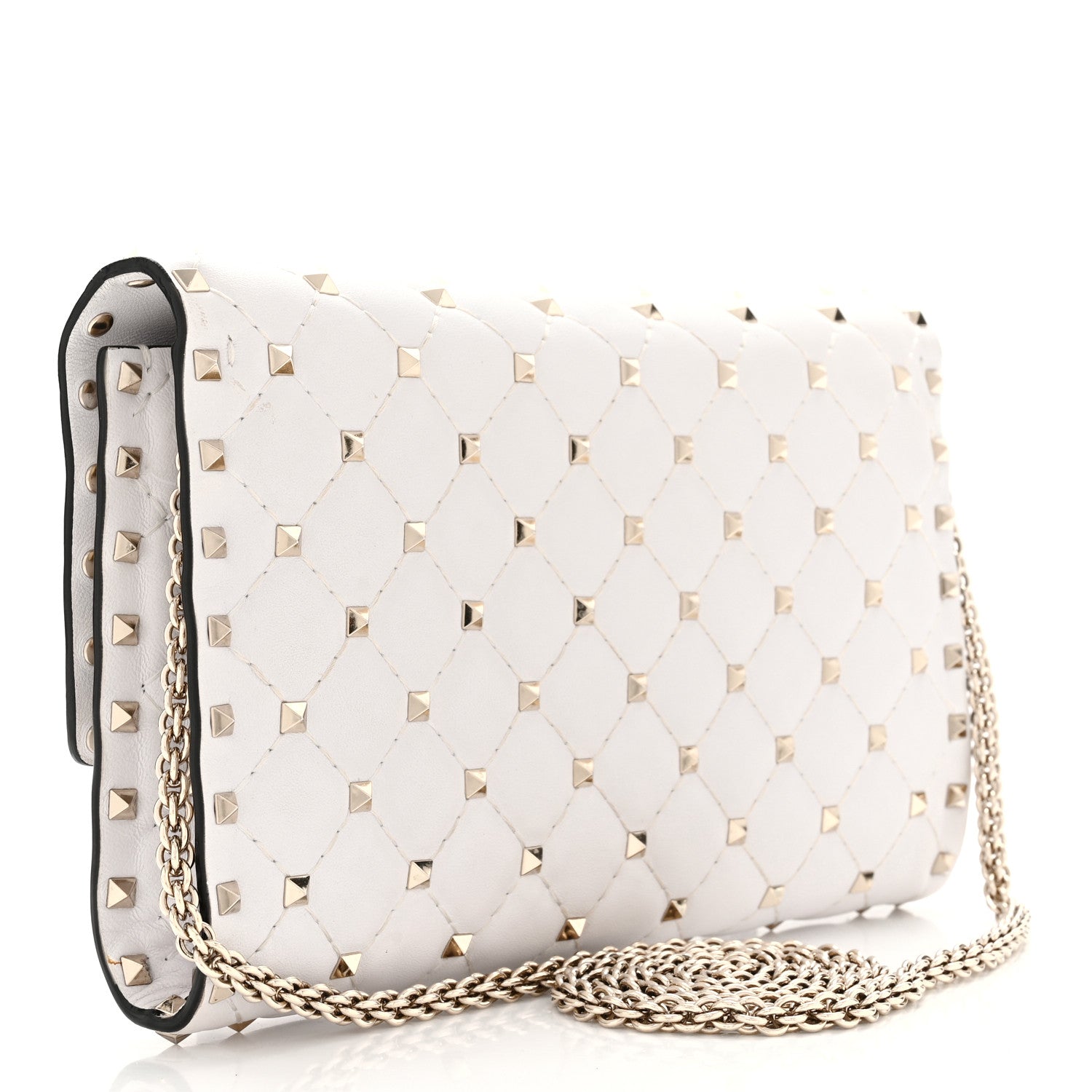Valentino Garavani Nappa Rockstud Spike Wallet On Chain Optic White 2 of 9