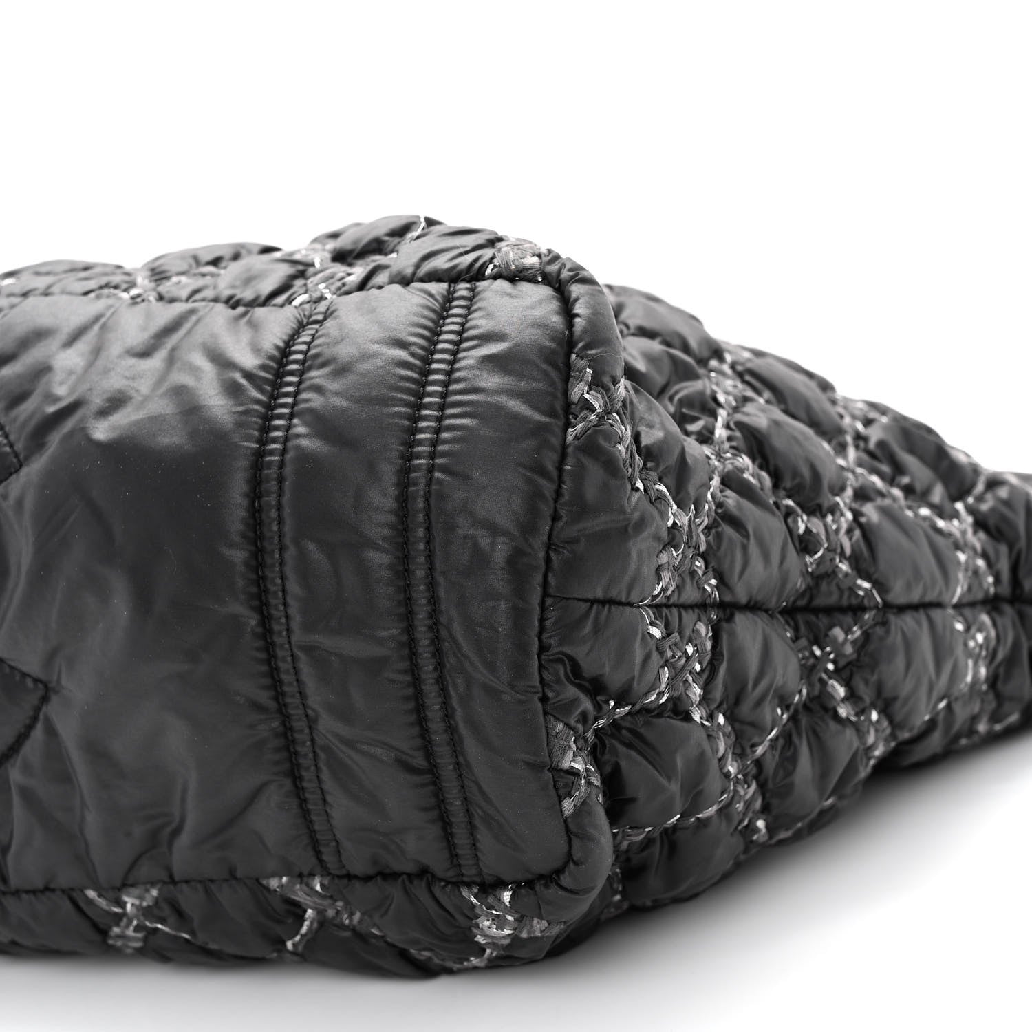 Chanel Nylon Quilted Tweed Stitch Bubble Tote Black 10 of 11