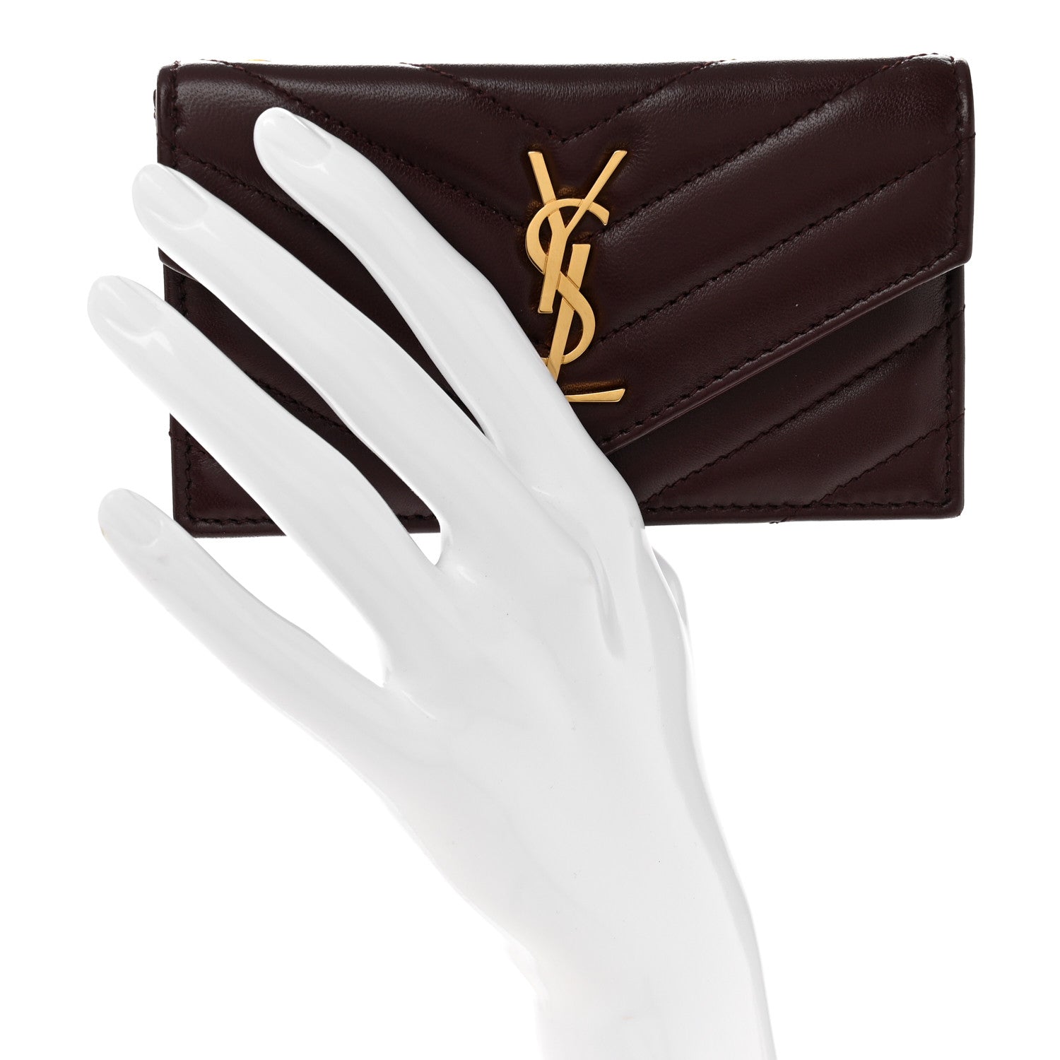 Saint Laurent Calfskin Matelasse Chevron Monogram Compact Wallet Hot Wine 2 of 7