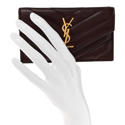 Saint Laurent Calfskin Matelasse Chevron Monogram Compact Wallet Hot Wine 2 of 7