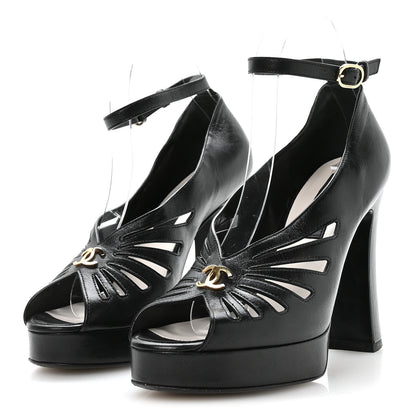 Chanel Nappa CC Platform Sandals 38 Black 4 of 8