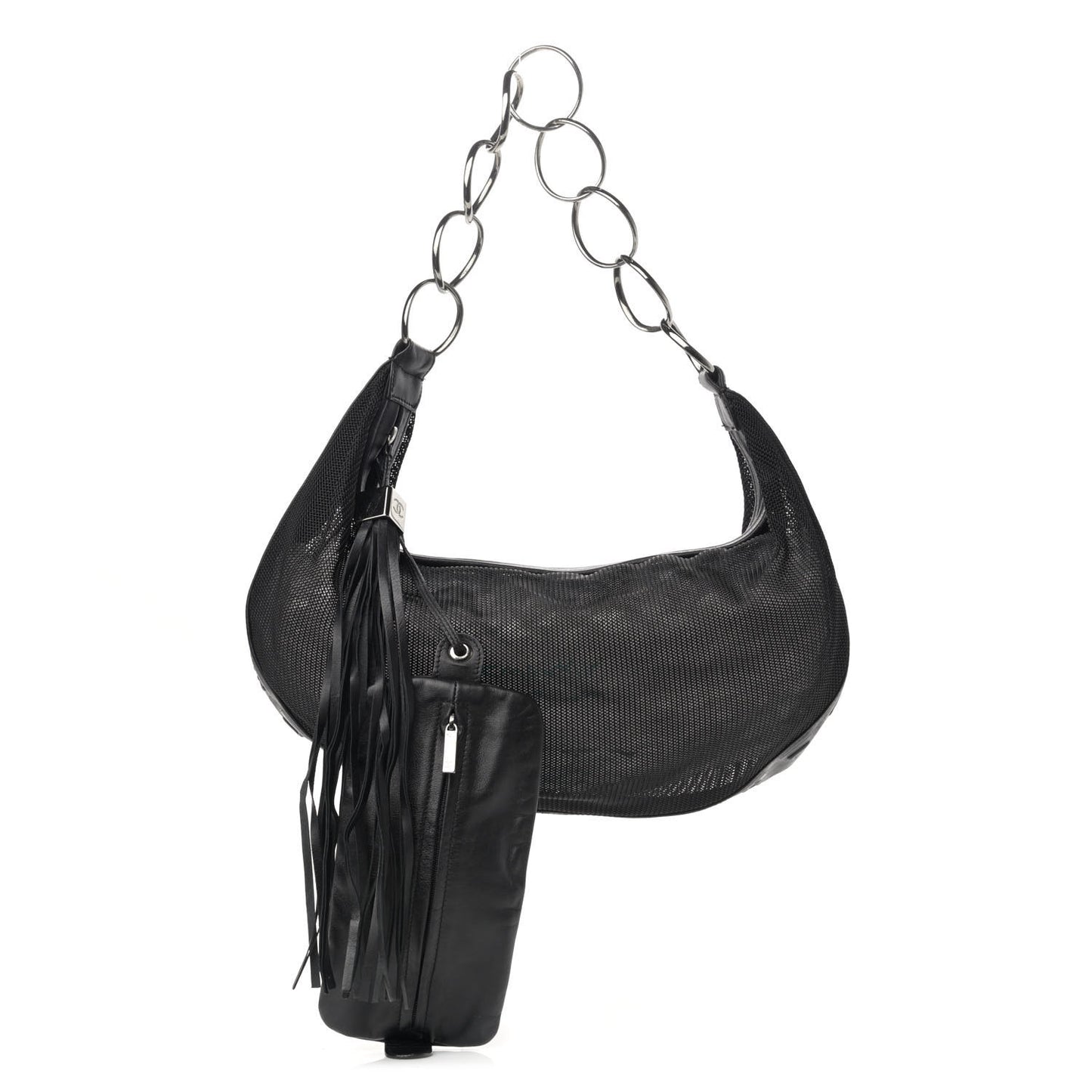 Mesh Calfskin Sport Tassel Hobo Black