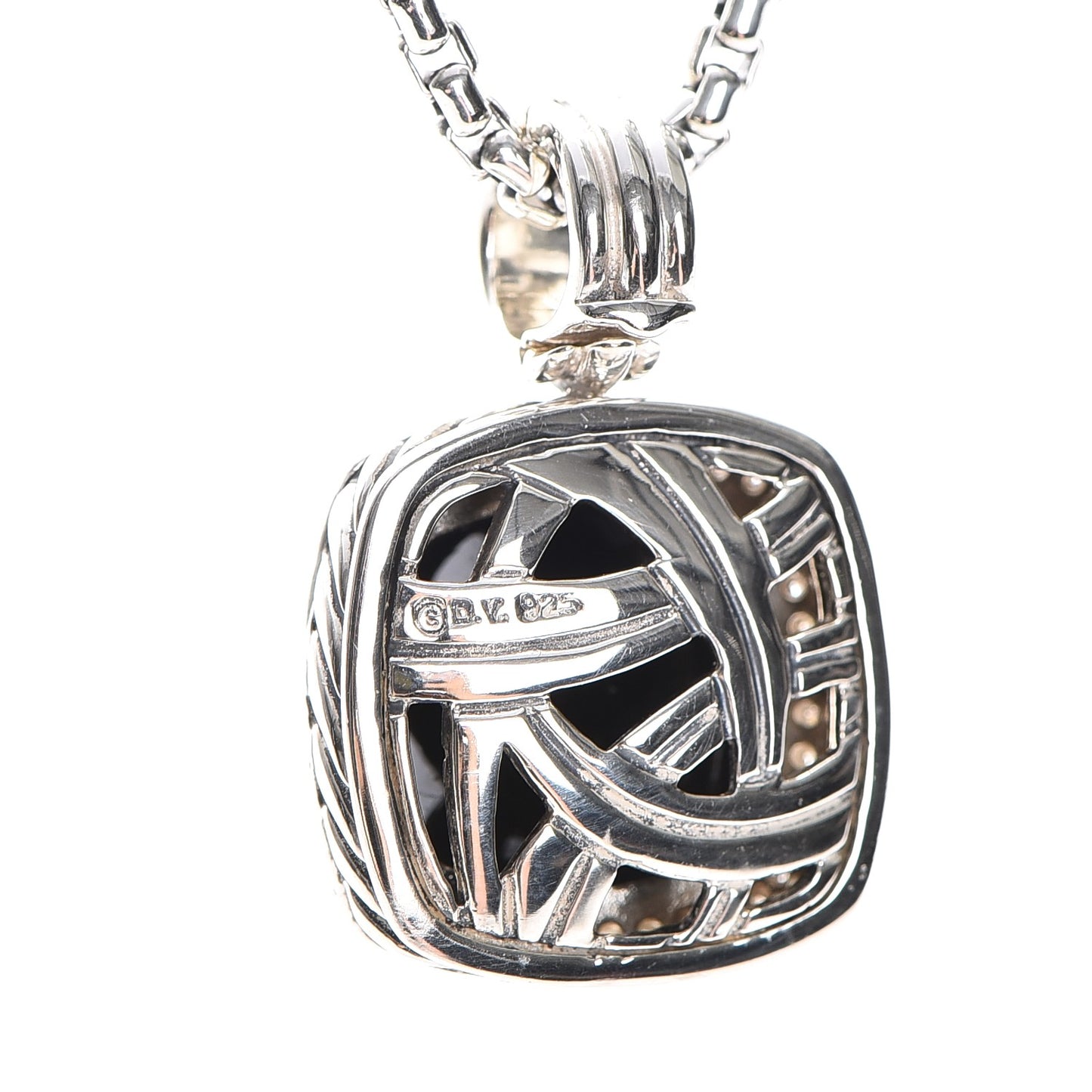 Sterling Silver Diamond Black Onyx 14mm Albion Pendant Necklace