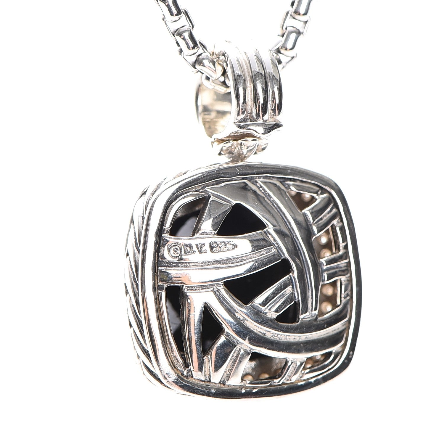 David Yurman Sterling Silver Diamond Black Onyx 14mm Albion Pendant Necklace 4 of 7