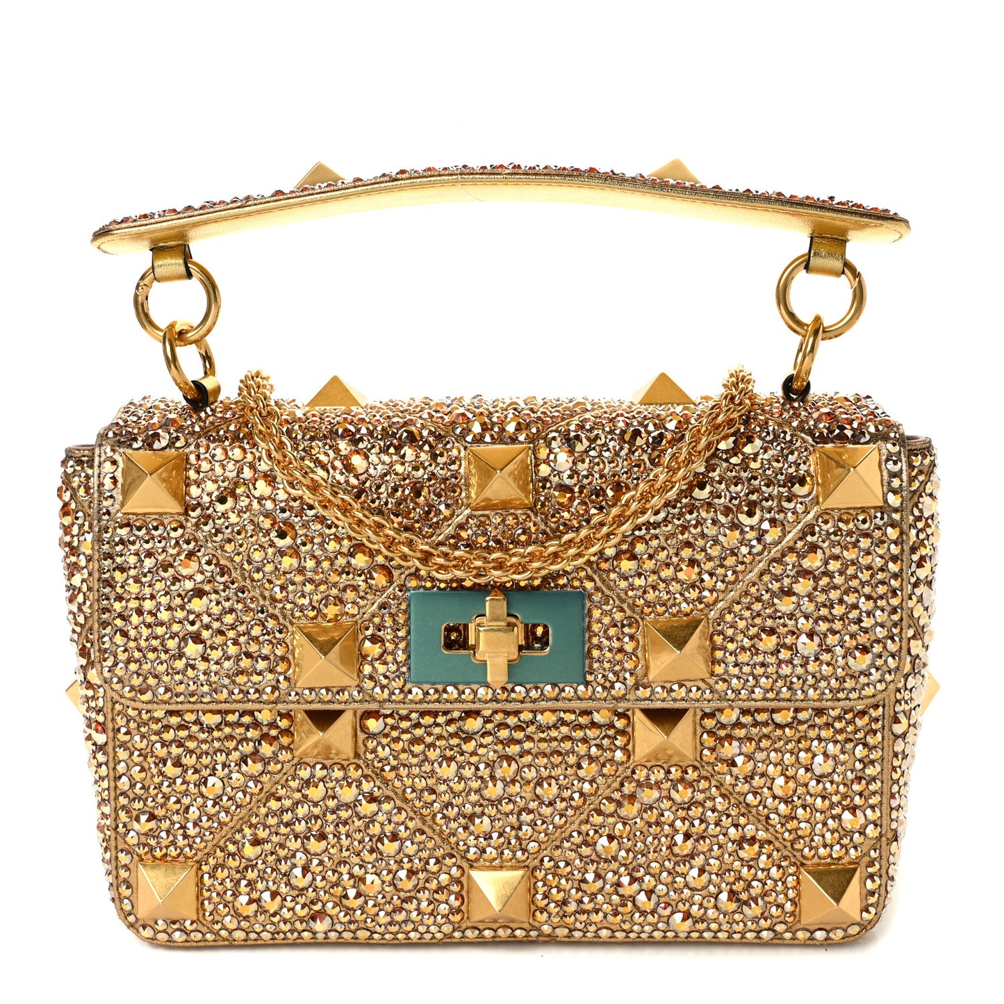 Crystal Suede Medium Roman Stud Shoulder Bag Antique Brass