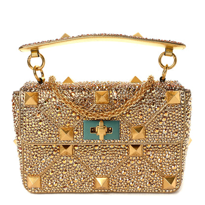 Valentino Garavani Crystal Suede Medium Roman Stud Shoulder Bag Antique Brass 1 of 10