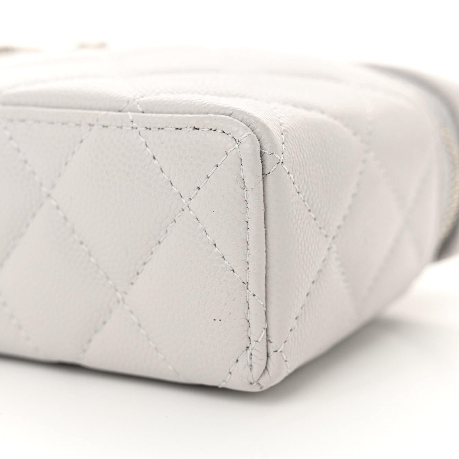 Chanel Caviar Quilted Ridged CC Top Handle Slim Vanity Case With Chain Light Grey 10 of 11