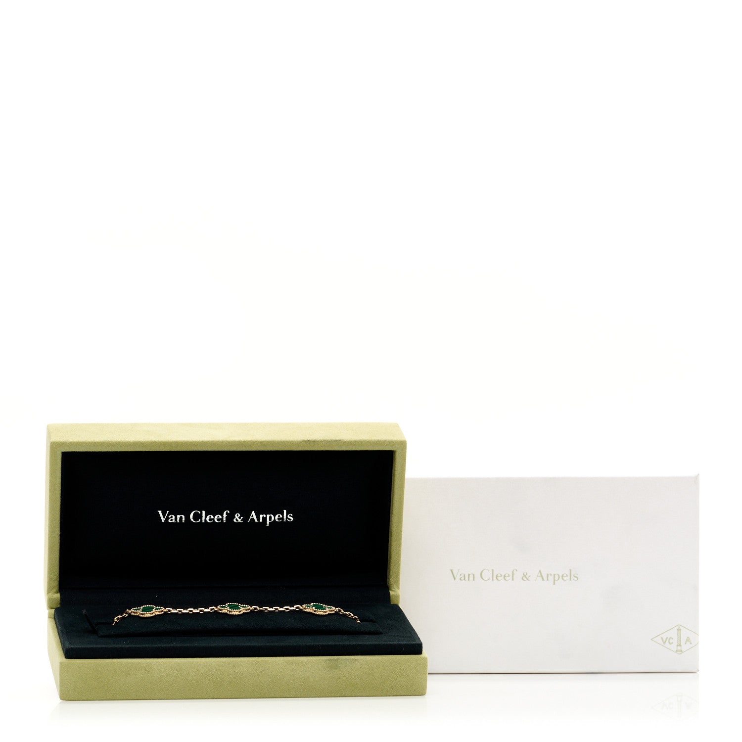 Van Cleef & Arpels 18K Yellow Gold Malachite 5 Motifs Vintage Alhambra Bracelet 4 of 4