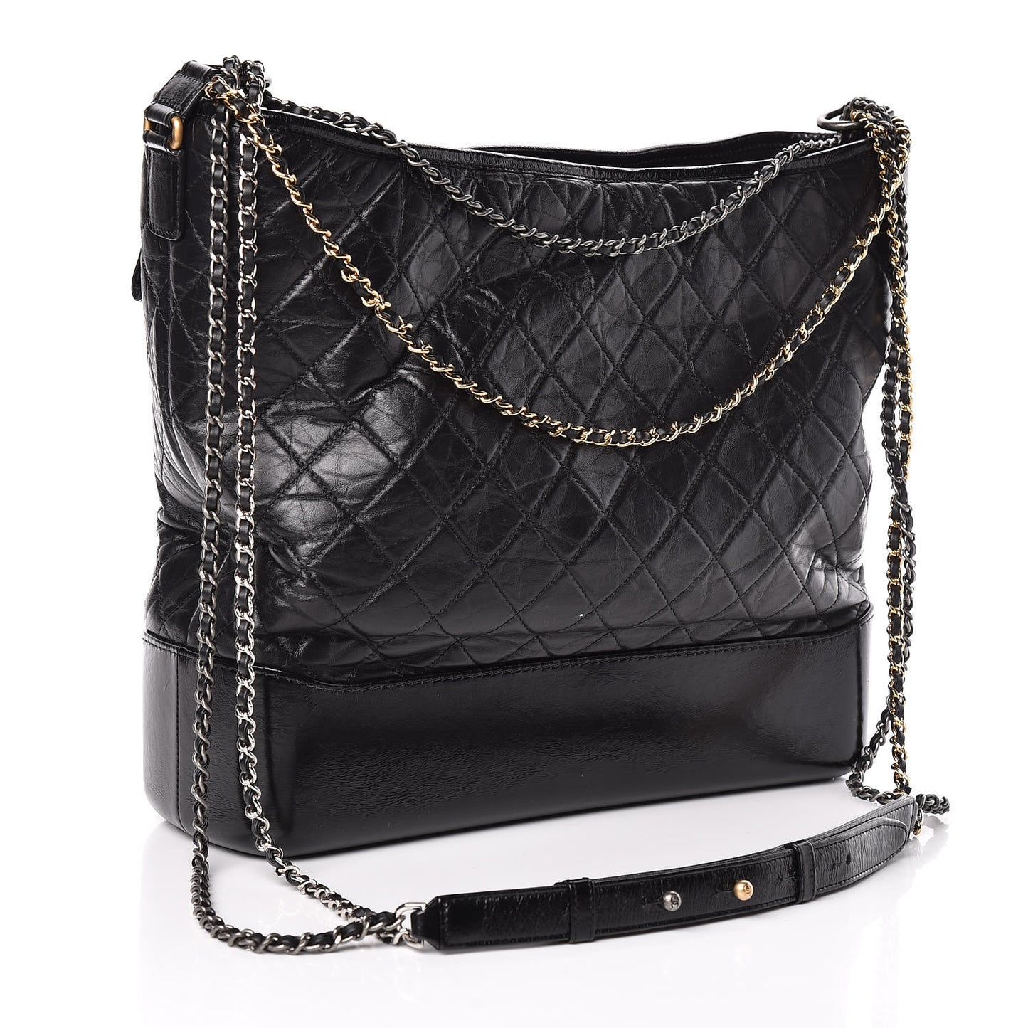 Aged Calfskin Quilted Maxi Gabrielle Hobo Black