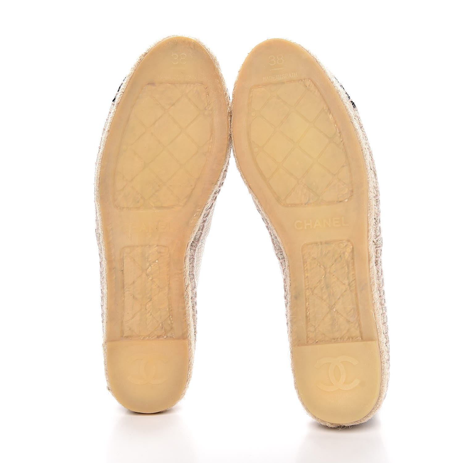 Chanel Crackled Calfskin Espadrilles 38 Beige Black 5 of 12