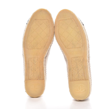 Chanel Crackled Calfskin Espadrilles 38 Beige Black 5 of 12