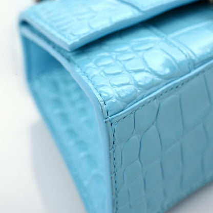 Balenciaga Shiny Calfskin Crocodile Embossed Hourglass Top Handle Bag XS Azur 8 of 13