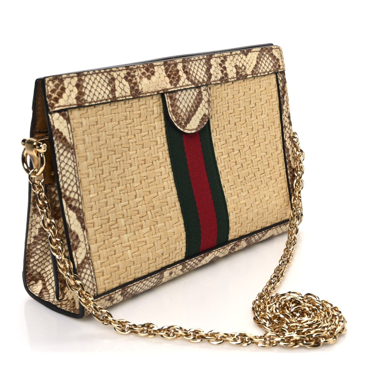 Raffia Elaphe GG Small Ophidia Chain Shoulder Bag Natural Cream Brown