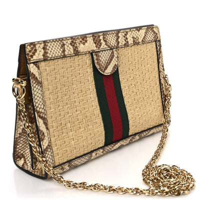 Gucci Raffia Elaphe GG Small Ophidia Chain Shoulder Bag Natural Cream Brown 3 of 10
