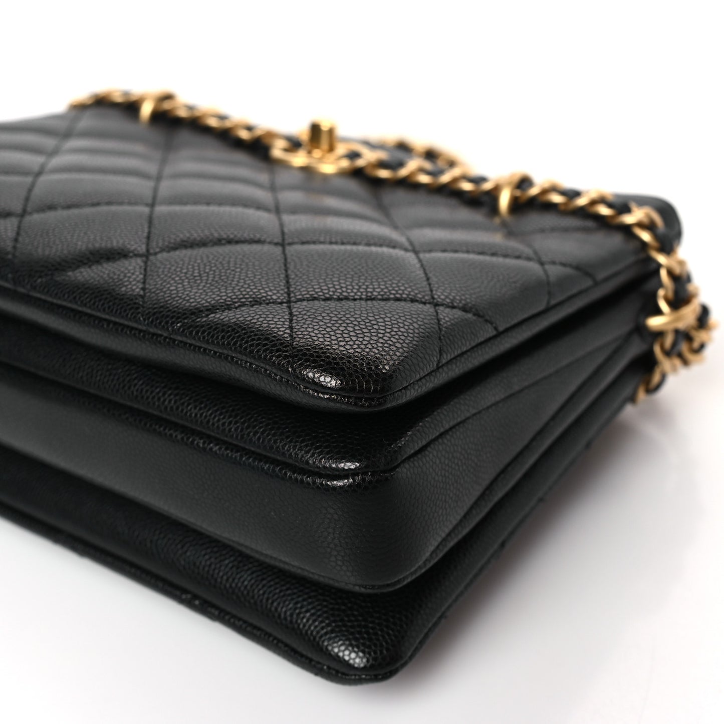 Caviar Quilted Camellia Small Shopping Bag Black