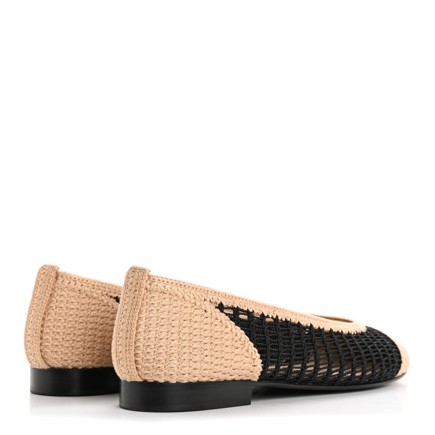 Raffia Cap Toe Ballerina Flats 37.5 Black Beige