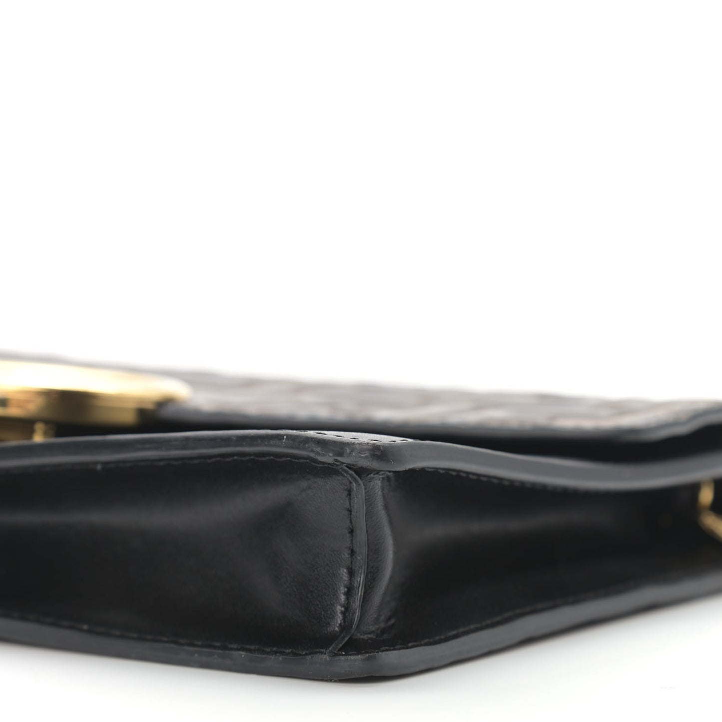 Vitello Liberty F is Fendi Bi-Color FF 1974 Embossed Medium Envelope Wallet On Chain Black Maya