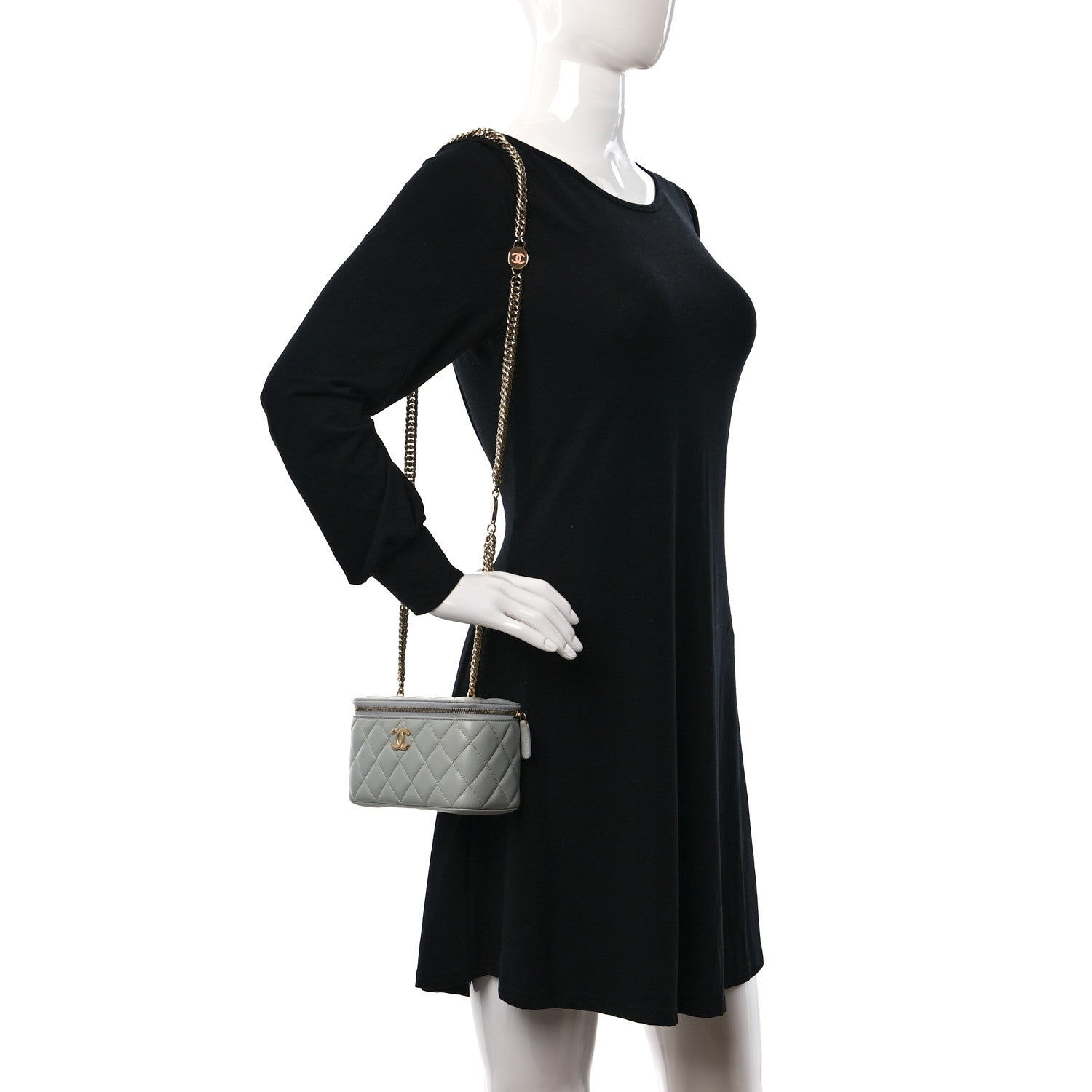 Chanel Lambskin Resin Quilted Vanity Case With Chain Grey 2 of 9