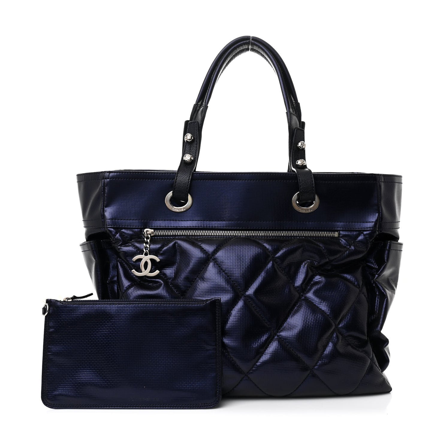 Metallic Coated Canvas Quilted Large Paris Biarritz Tote Blue