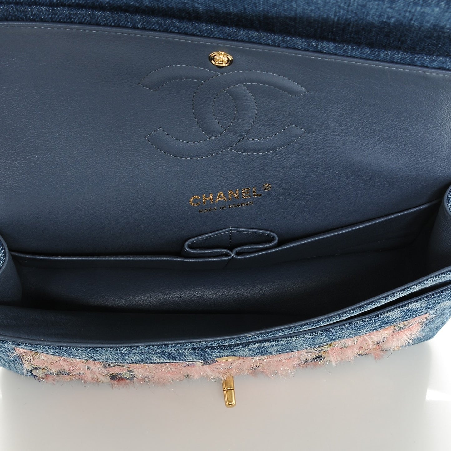 Denim Tweed Quilted Medium Double Flap Blue
