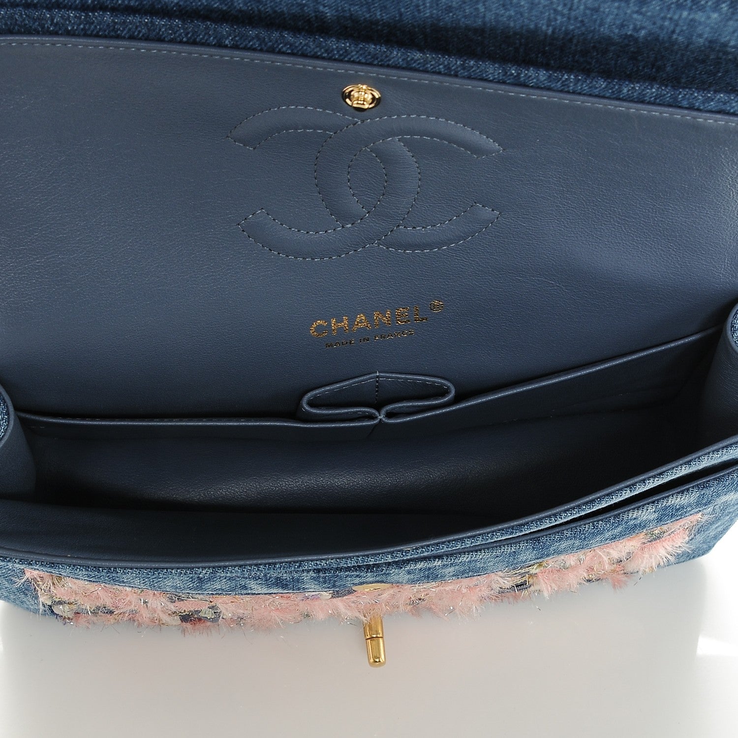 Chanel Denim Tweed Quilted Medium Double Flap Blue 5 of 7