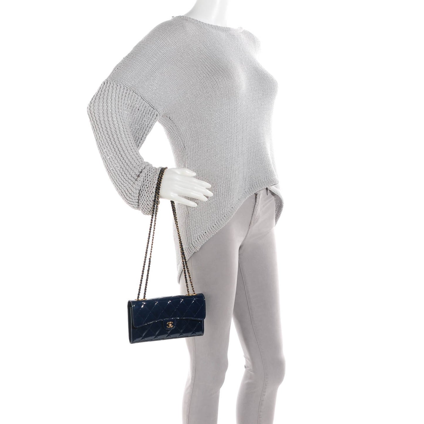 Patent Goatskin Quilted CC Eyelet Wallet On Chain Blue