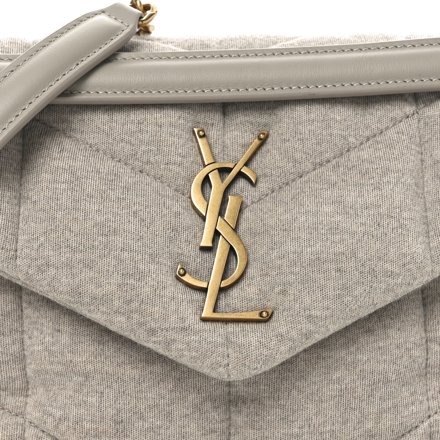 Saint Laurent Jersey Quilted Small Loulou Puffer Monogram Chain Satchel Chalk Beige 8 of 10