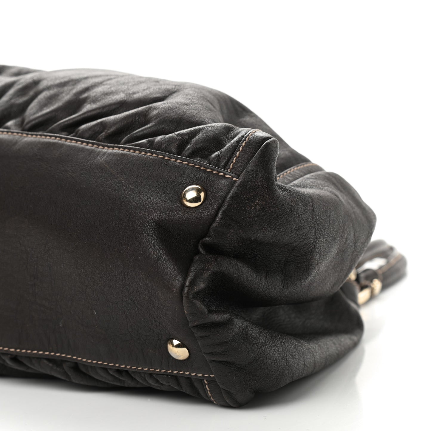 Calfskin Large D Gold Ring Shoulder Bag Chocolate