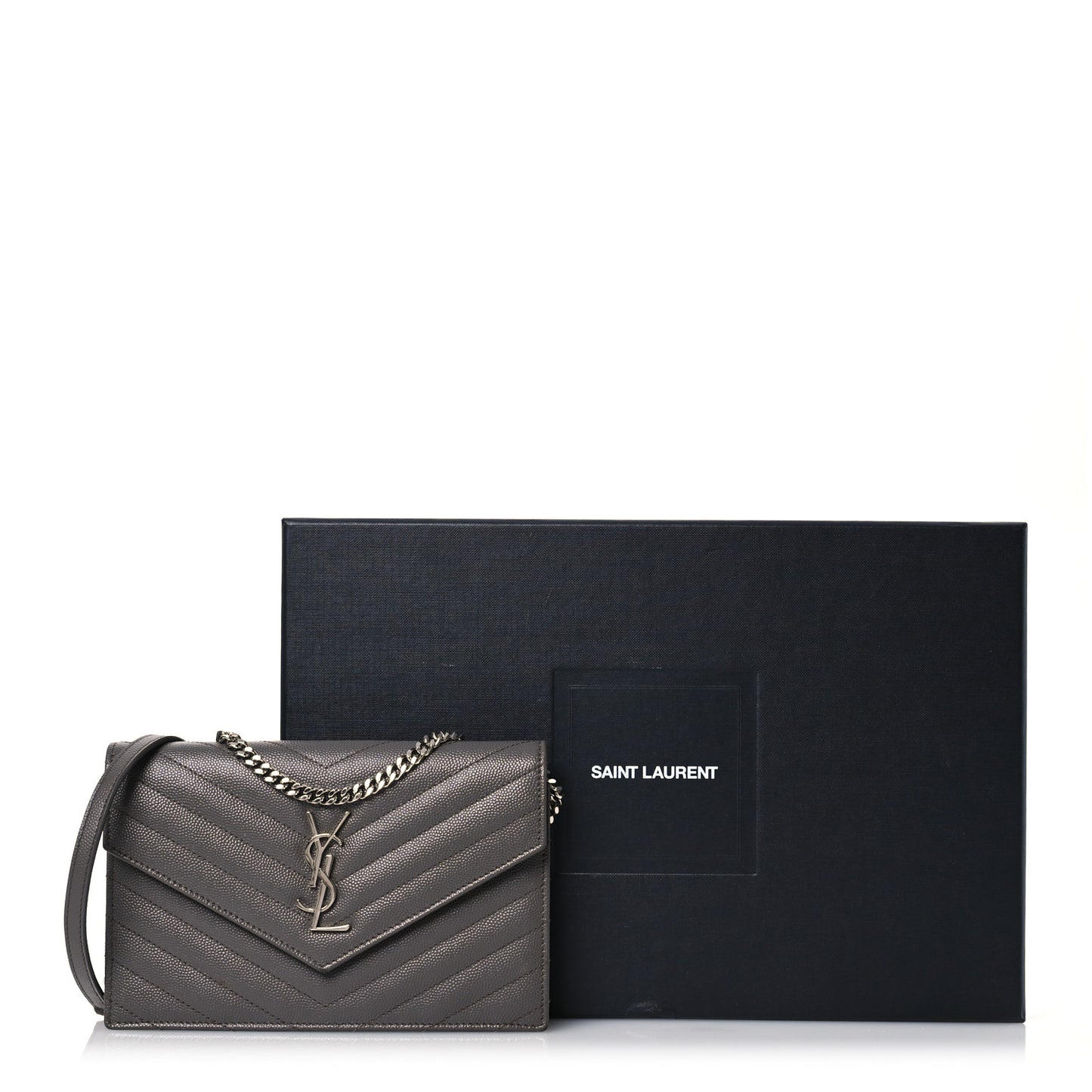 Grain De Poudre Matelasse Chevron Monogram Envelope Chain Wallet Coal