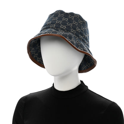 Gucci Washed Jacquard Denim Nappa GG Monogram Oscar Bucket Hat M Denim Cuir 2 of 10