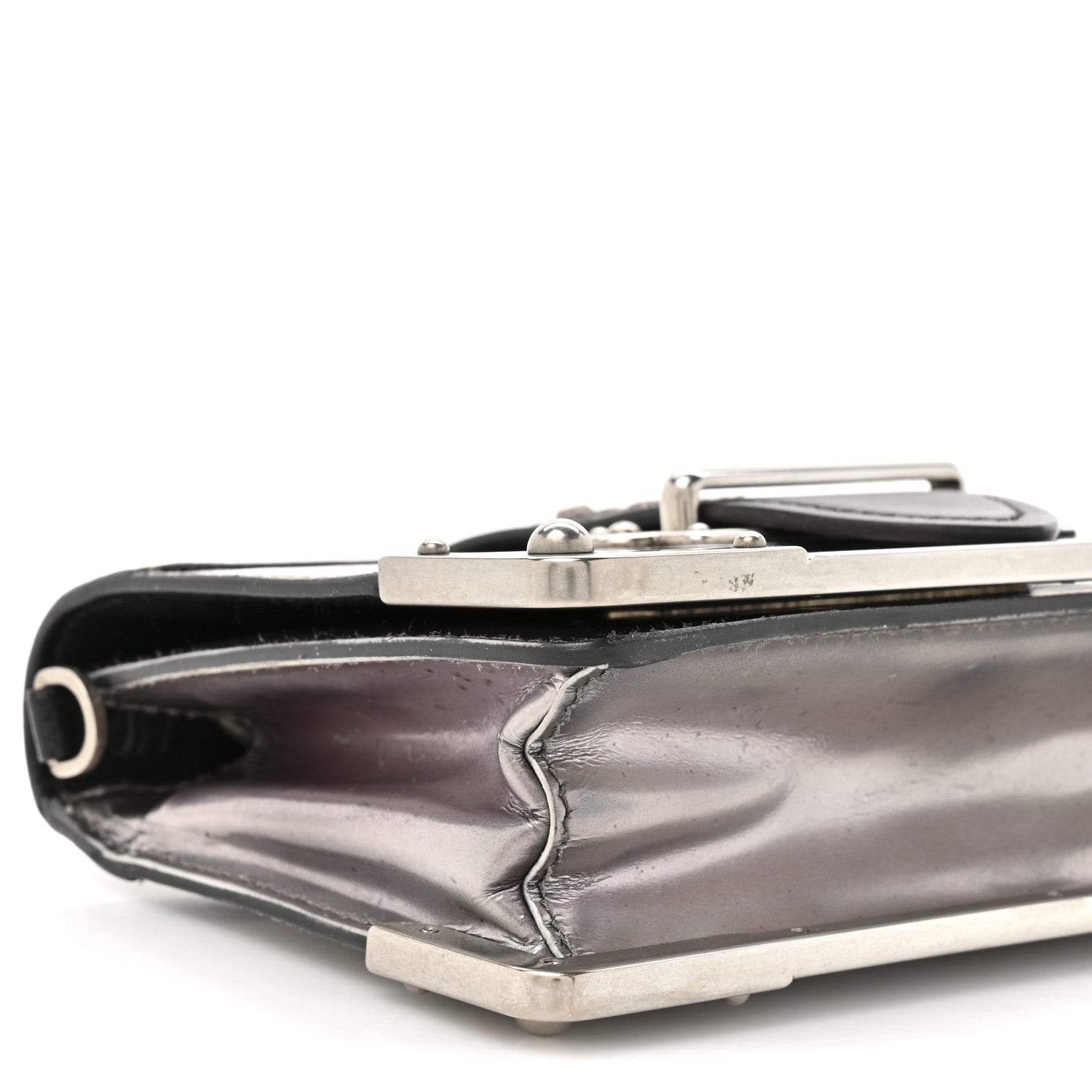 Prada Metallic Vitello Saffiano Cahier Bag Silver Black 9 of 15