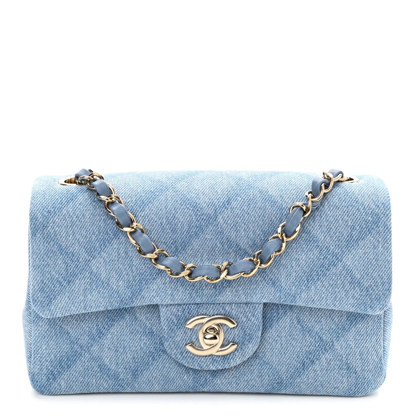 Denim Quilt Print Mini Rectangular Flap Light Blue