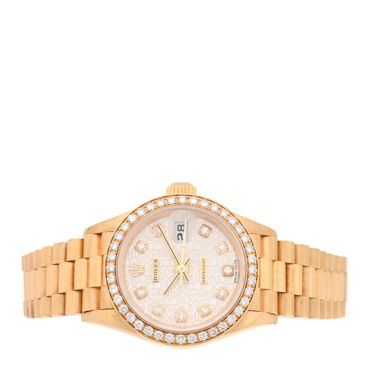 Rolex 18K Yellow Gold Diamond Bezel 26mm Datejust President Watch Silver Jubilee 79138 2 of 5