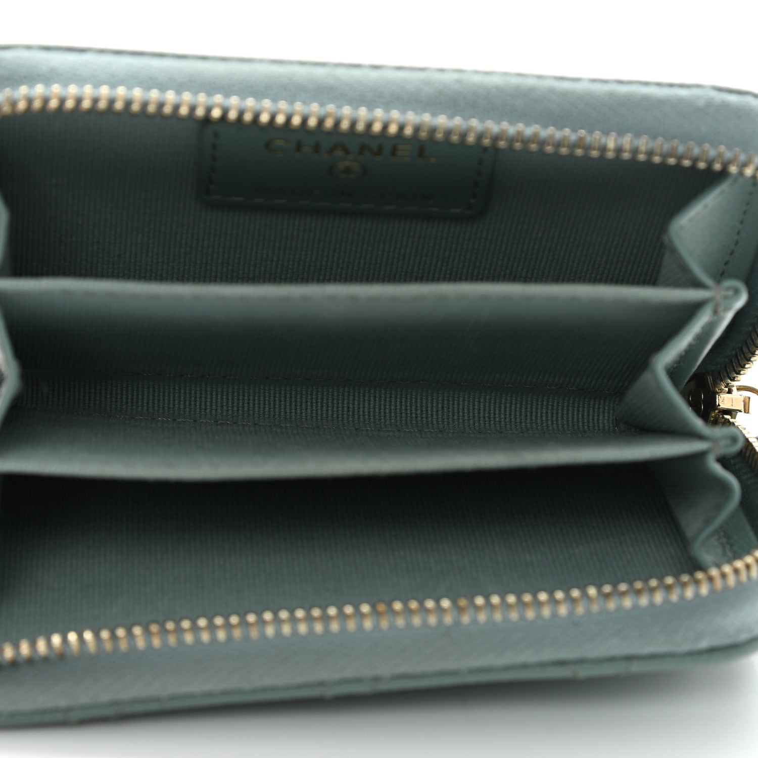 Chanel Caviar Quilted Zip Around Coin Purse Wallet Dark Green 6 of 10