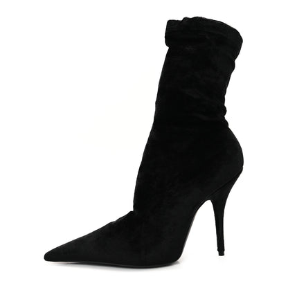 Balenciaga Velvet Spandex Extreme Pointed Toe Knife Ankle Boots 37 Black 1 of 8