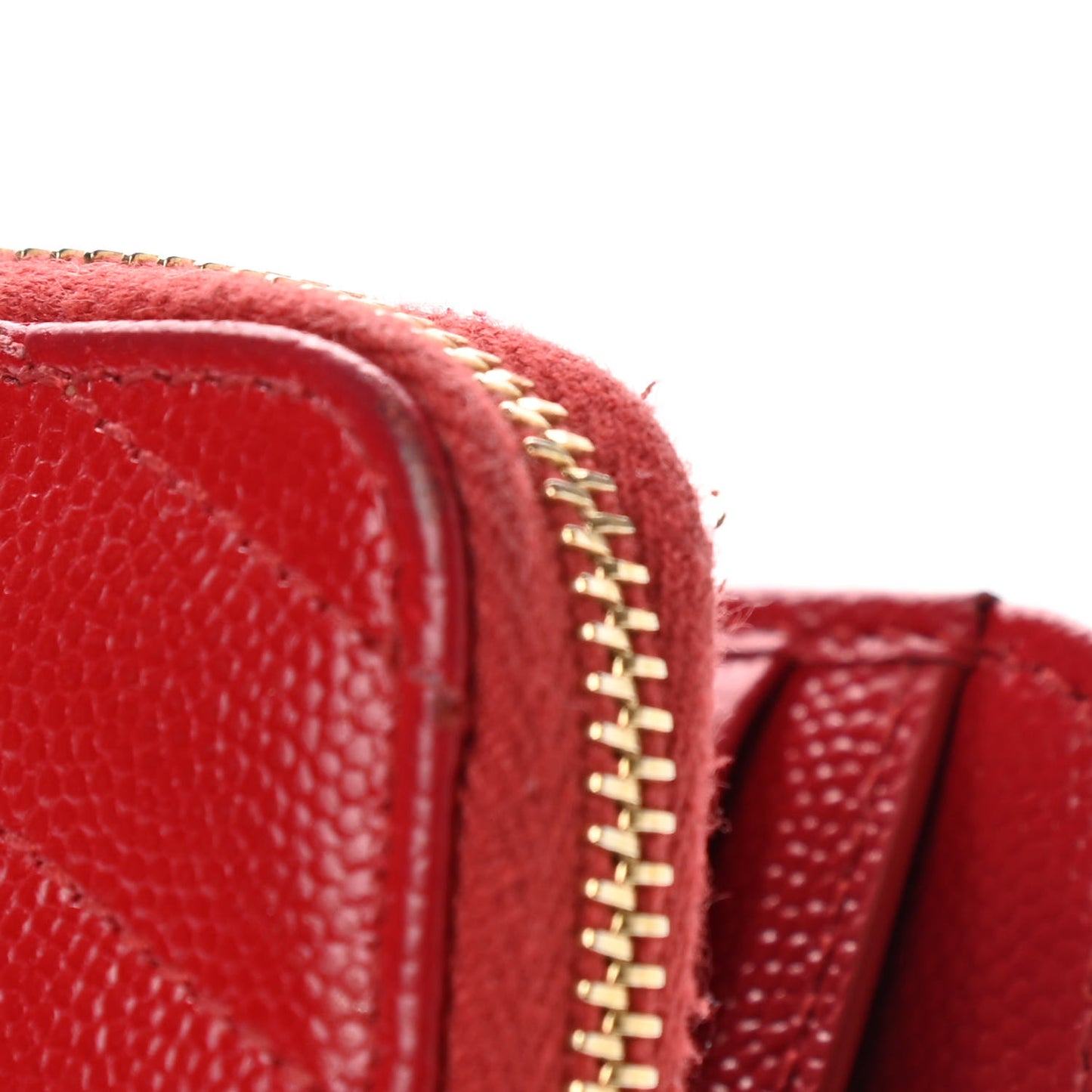Grain De Poudre Matelasse Chevron Monogram Compact Zip Around Wallet Red