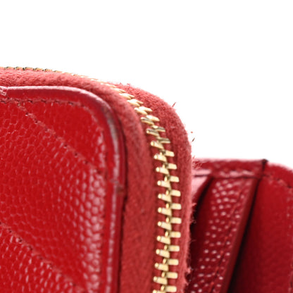 Saint Laurent Grain De Poudre Matelasse Chevron Monogram Compact Zip Around Wallet Red 11 of 13