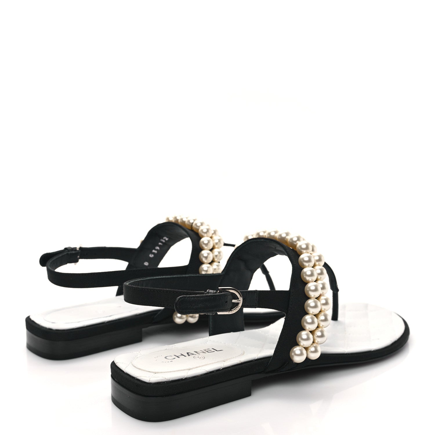 Chanel Grosgrain Pearl CC Sandals 38.5 Black 4 of 10