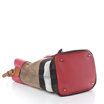 Burberry Grainy Calfskin Canvas Mega Check Medium Ashby Tassel Hobo Pink Azalea 4 of 9