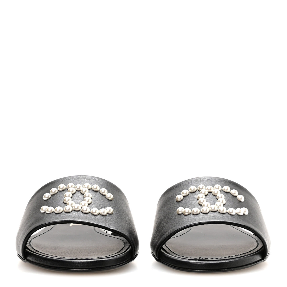 Lambskin Pearl CC Sandals 36.5 Black