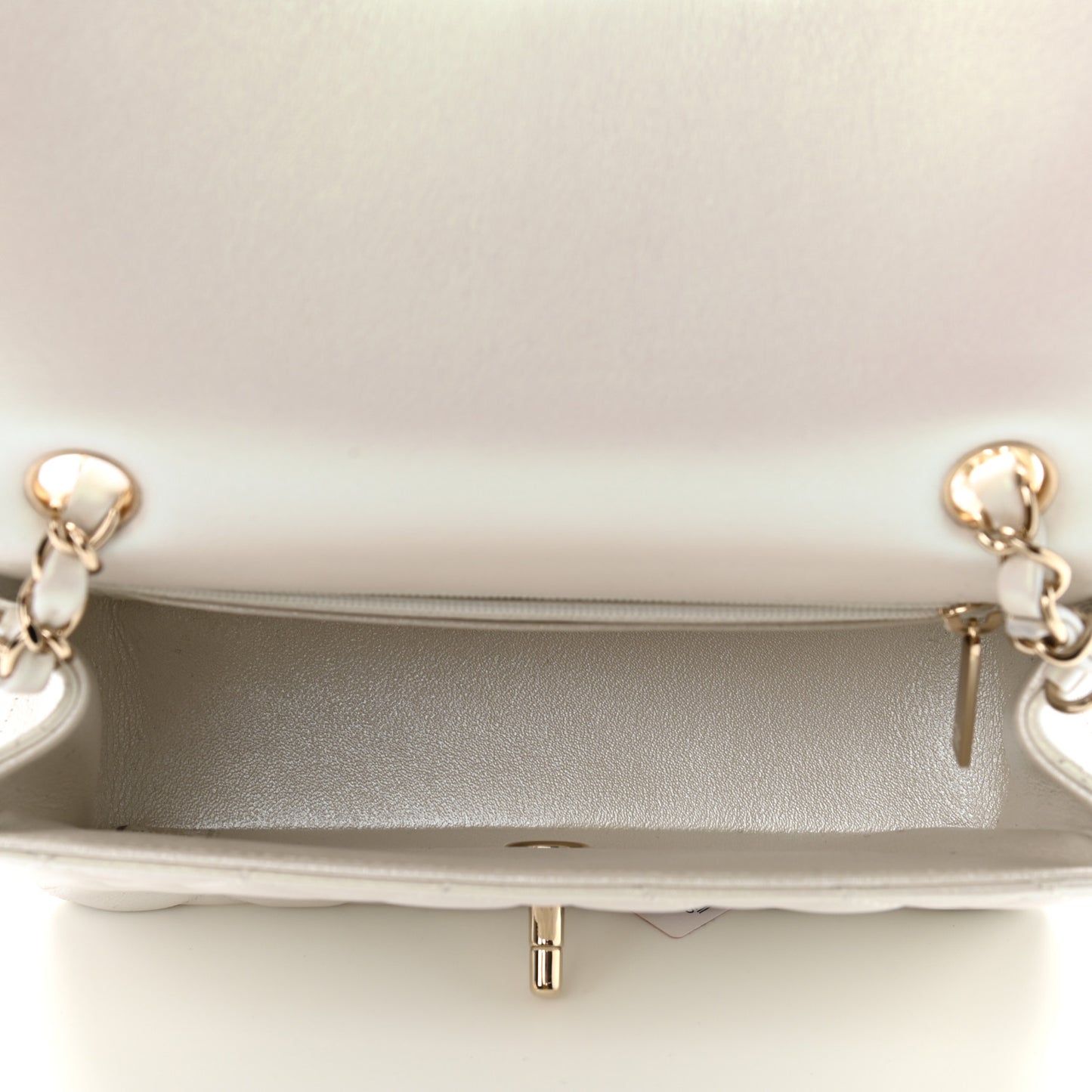 Iridescent Calfskin Quilted Mini Rectangular Flap White
