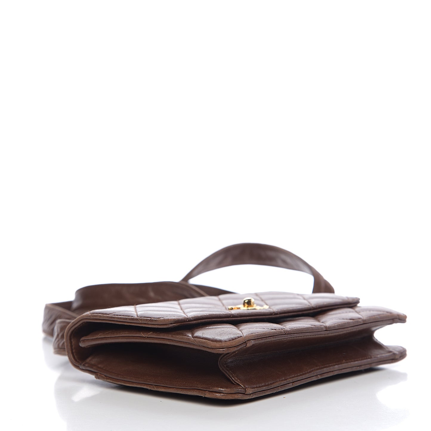 Lambskin Quilted Flap Shoulder Bag Brown