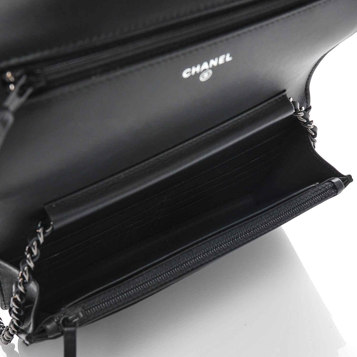 Chanel Calfskin Painted Chevron Embossed Boy Wallet On Chain WOC Black 5 of 9