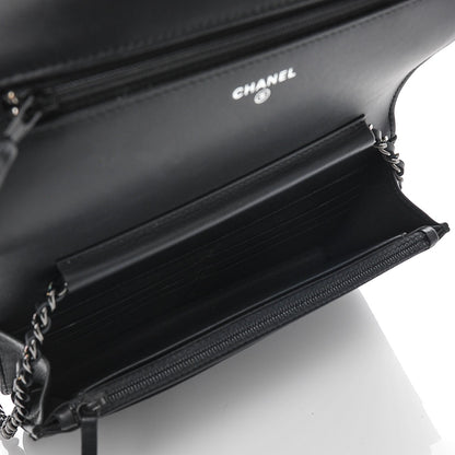 Chanel Calfskin Painted Chevron Embossed Boy Wallet On Chain WOC Black 5 of 9