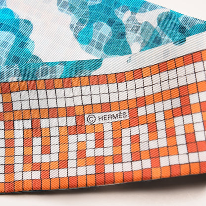 Hermes Silk A Beverly Hills Twilly Orange Bleu Blanc 4 of 5