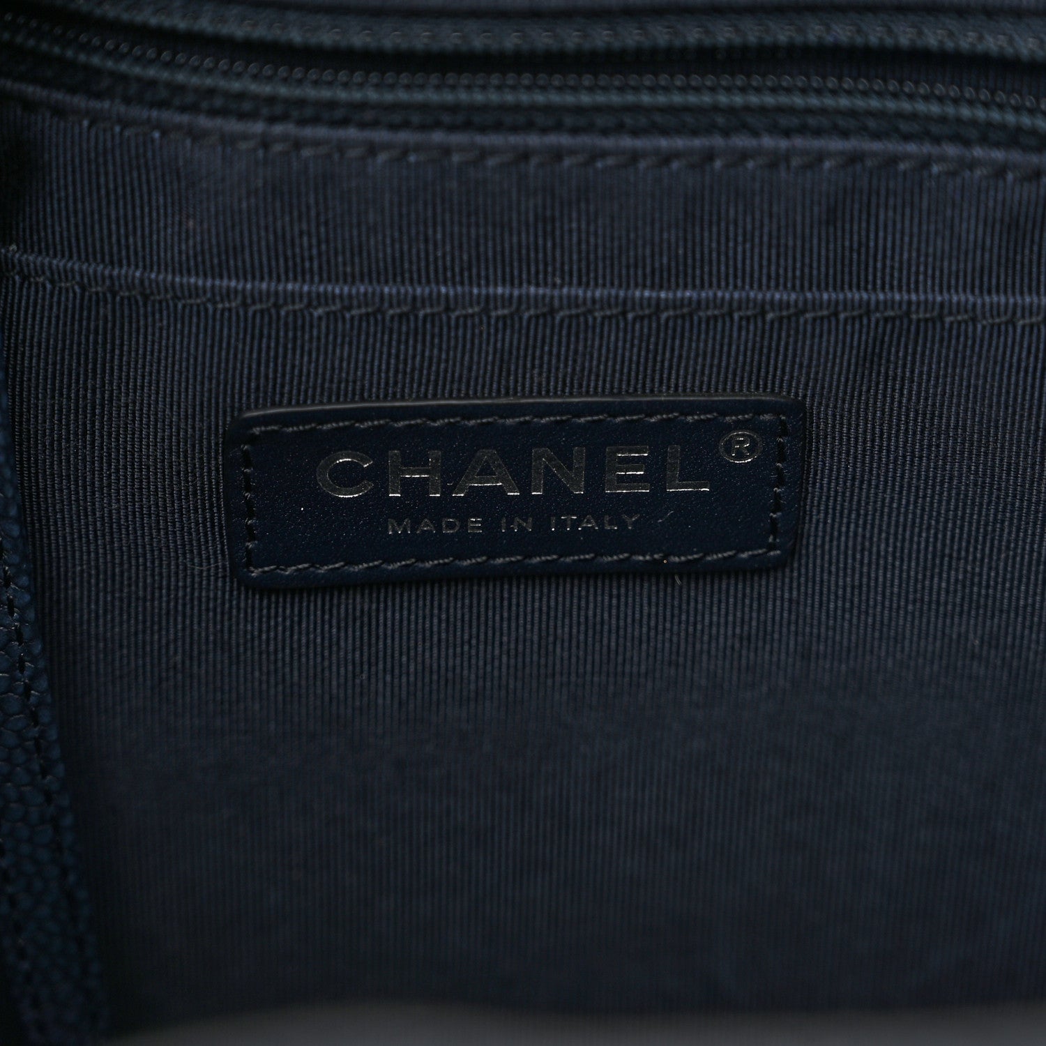 Chanel Caviar Flat Quilted CC Chain Bucket Drawstring Bag Navy 6 of 10
