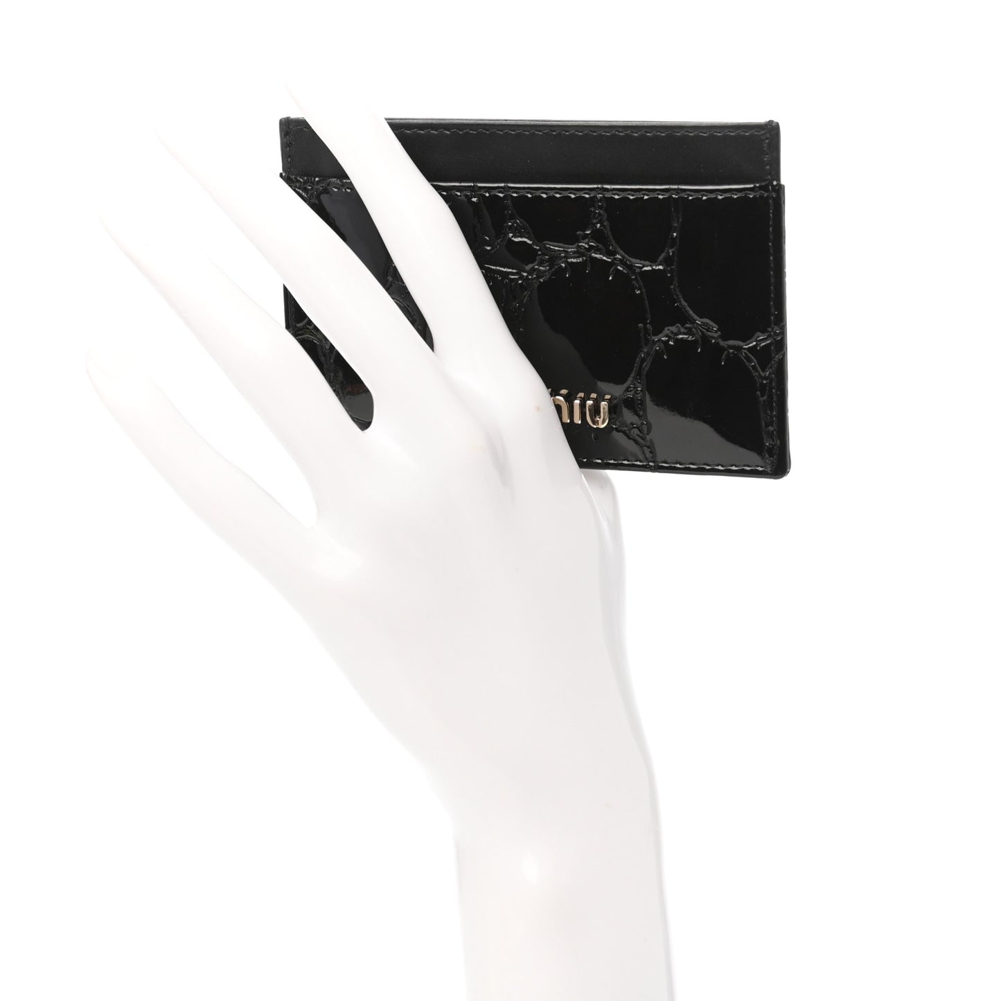 Patent Crocodile Embossed Saint Cocco Card Case Black